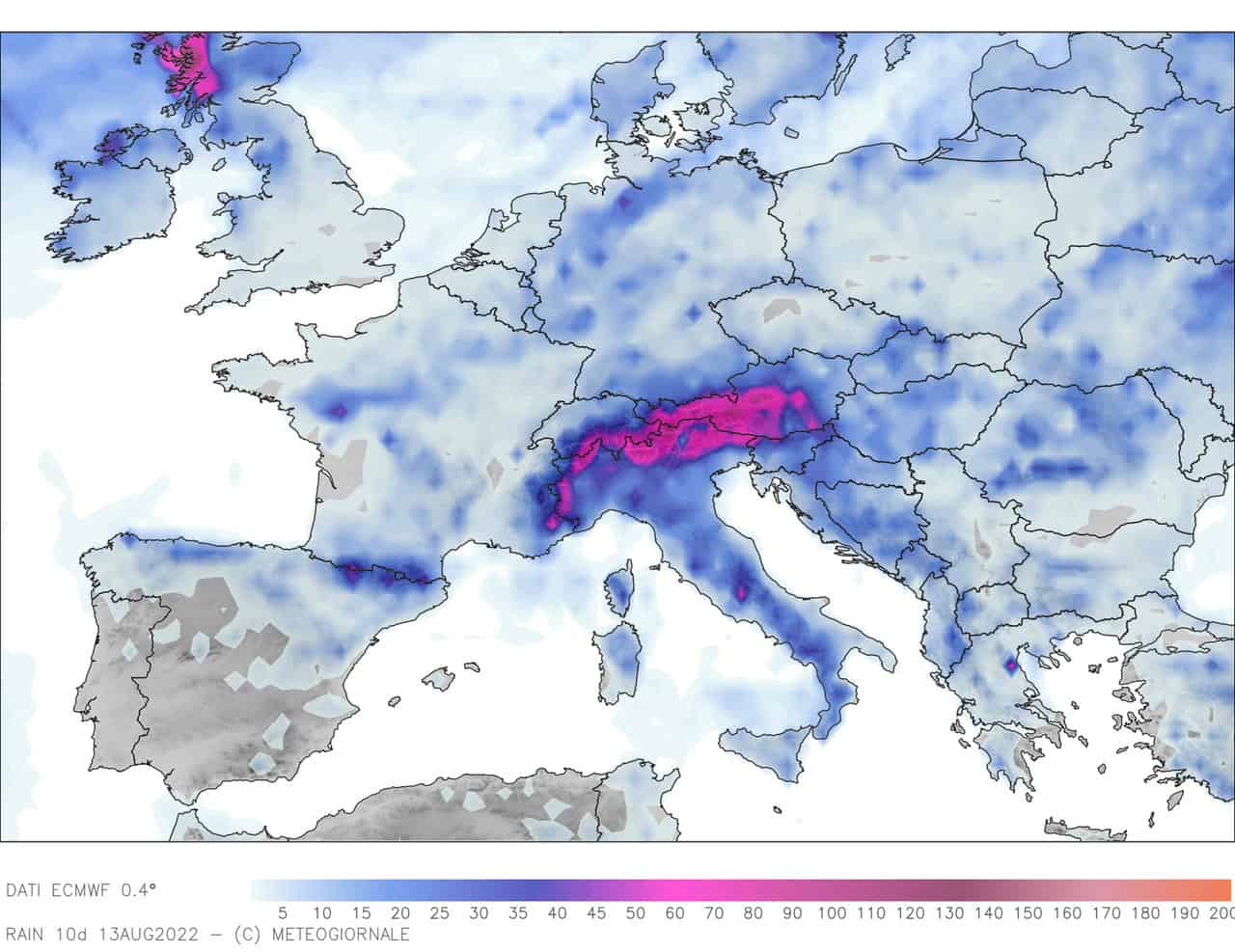 piogge previste ecmwf sino 13 agosto
