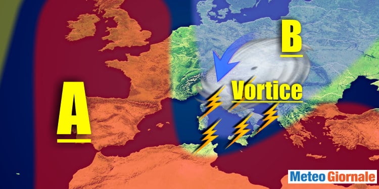 Vortice ciclonico in quota verso Italia, raffica di temporali, rischio nubifragi in molte regioni
