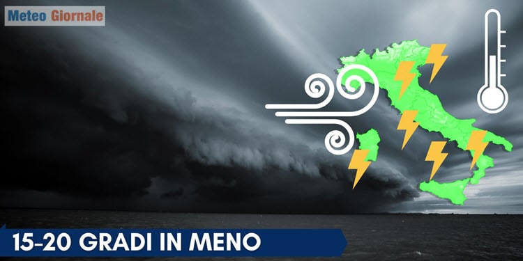 Meteo due settimane, 15-20 gradi in meno e Burrasca. Forti e nuovi temporali dal Mediterraneo