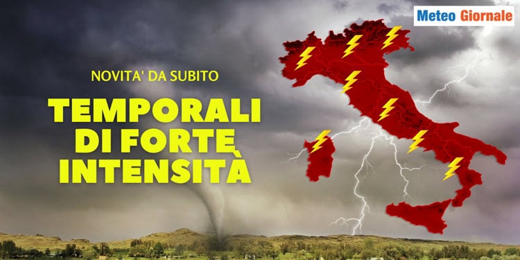 Meteo, forti temporali, nubifragi e grandine. Rischio anche di trombe d’aria