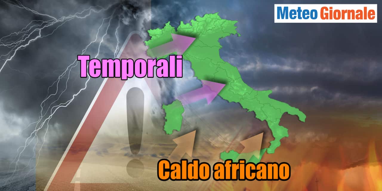 Caldo dall'Africa contrapposto ai temporali