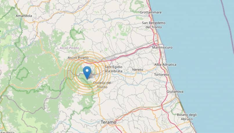 Terremoto con magnitudo 3.9 nella zona di Ascoli Piceno