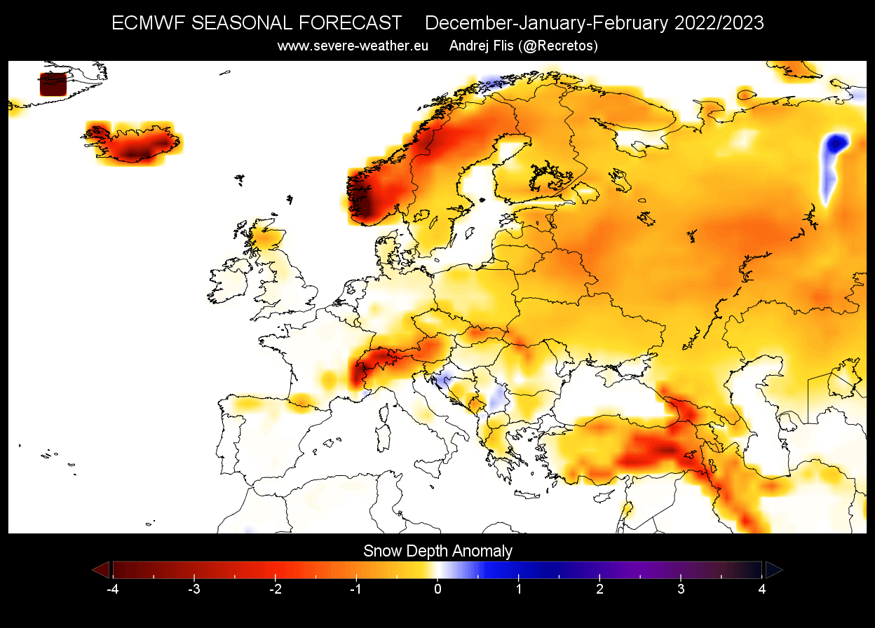 Previsione della copertura nevosa, credit www.severe-weather.eu