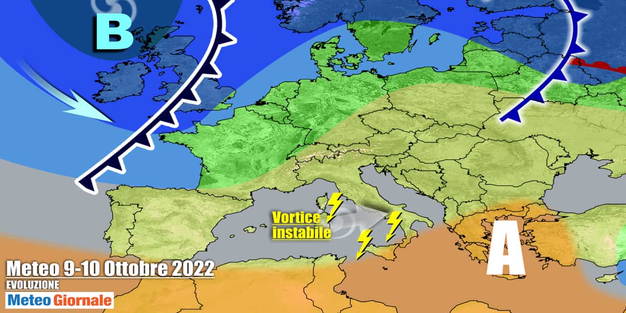 Insidioso vortice mediterraneo in rotta verso l'Italia