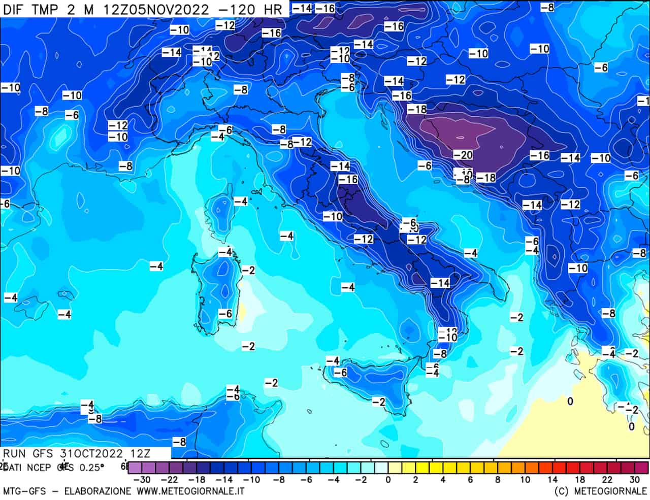 Crollo termico poderoso sull'Italia