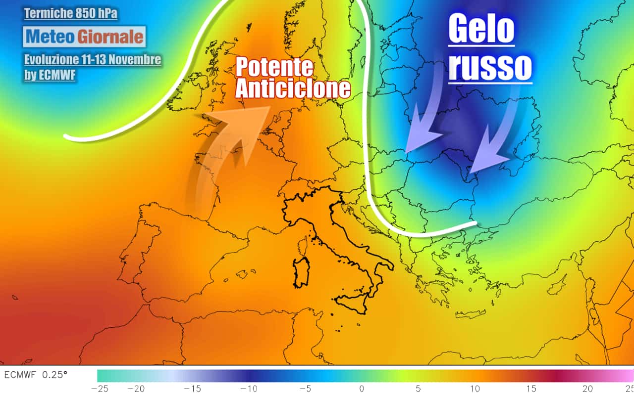 Primi freddi dalla Russia verso l'Est Europa