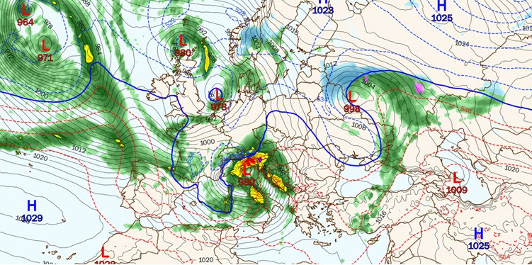 Meteo nel medio termine, Martedì 22 perturbazione shock
