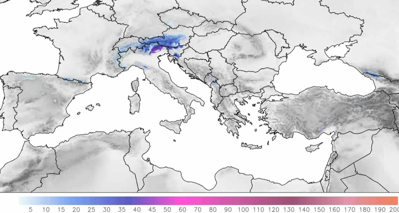 Le stime della neve in arrivo