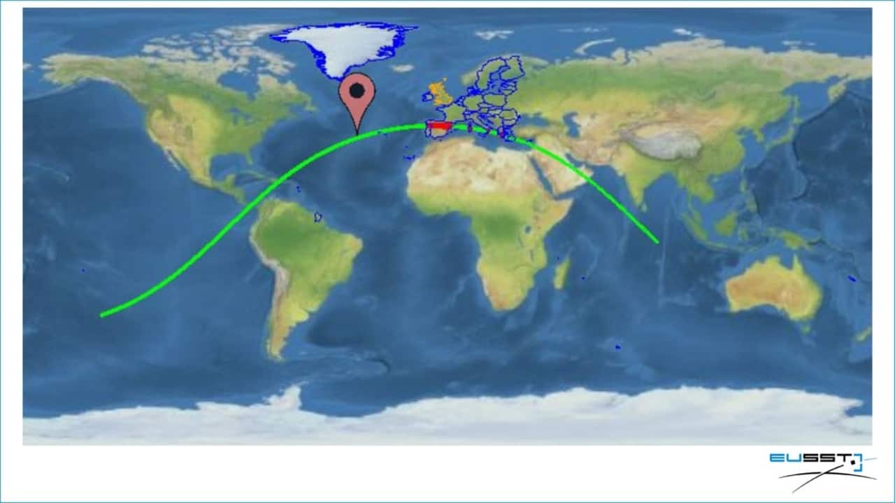 Una delle possibili orbite del rientro del razzo in atmosfera in queste ore