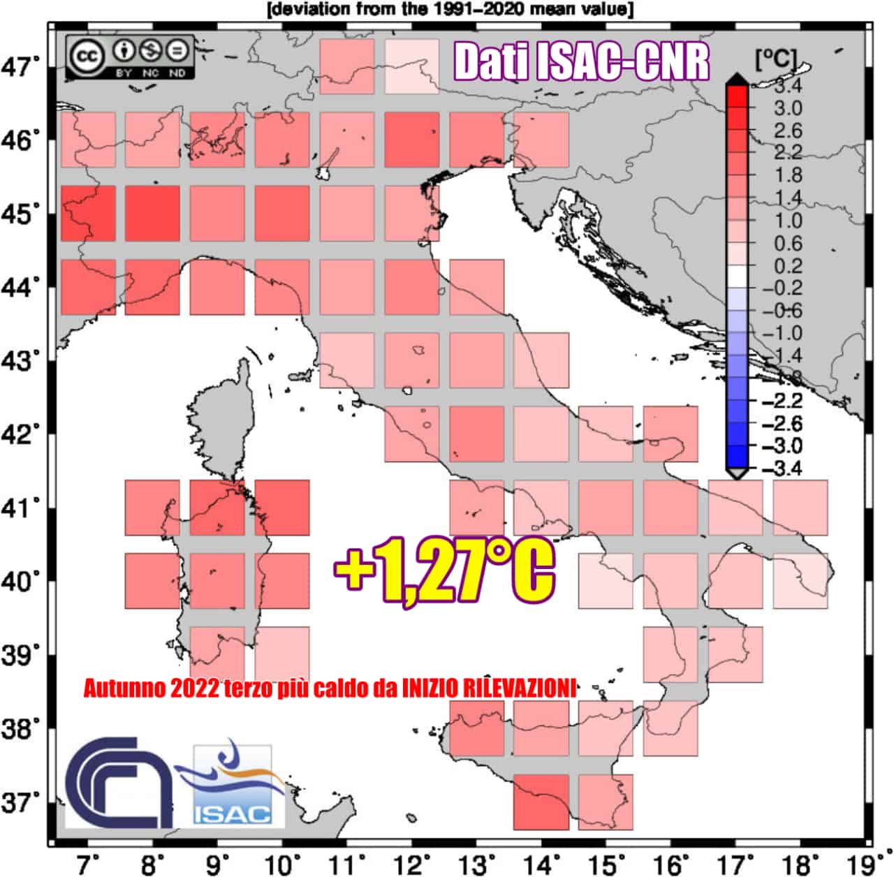 Autunno il terzo più caldo in assoluto nella serie storica di rilevazioni
