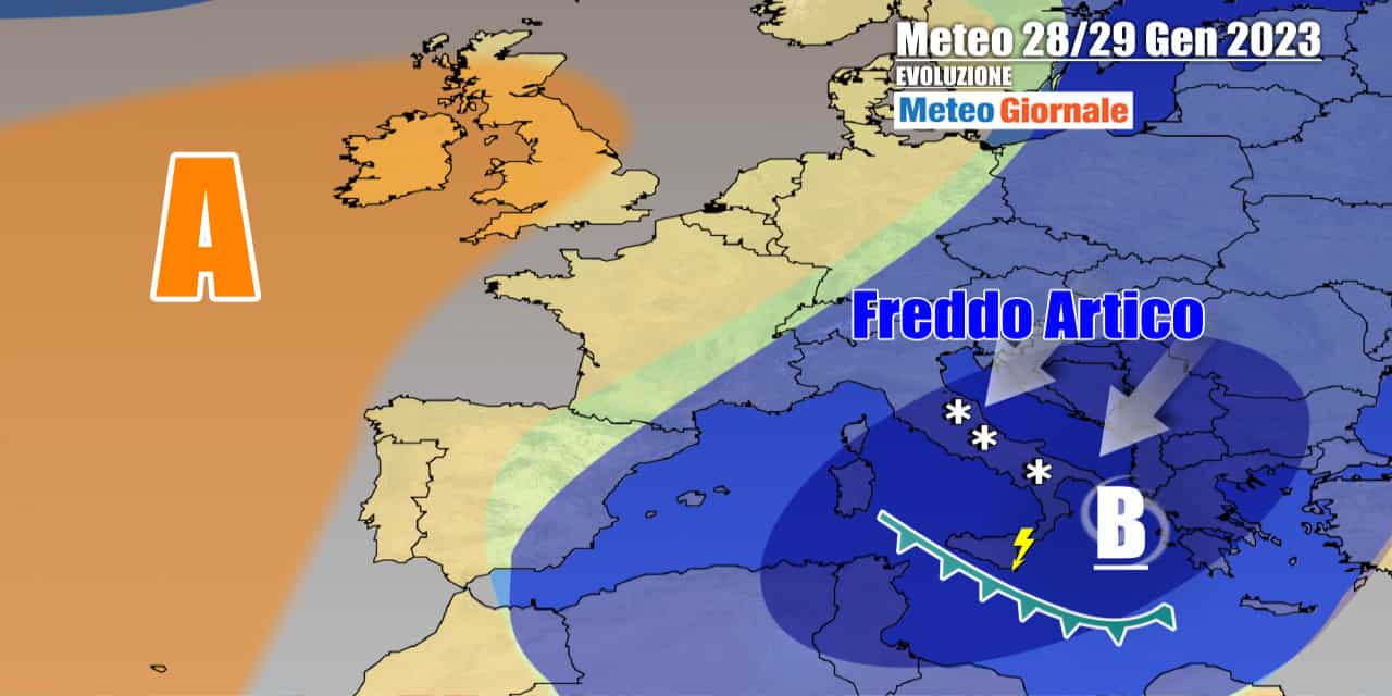 Meteo invernale con nevicate a quote basse nel weekend