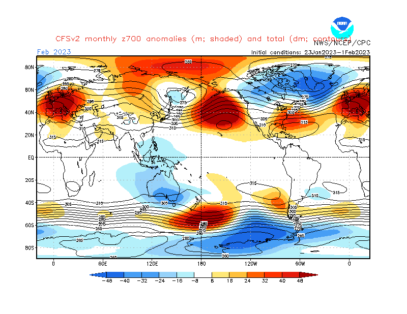 winter weather la nina pressure forecast february 2023 anomaly united states canada noaa cfs