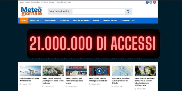 Meteo Giornale: Gennaio 21 milioni di accessi, Febbraio 10 milioni. Traffico diretto