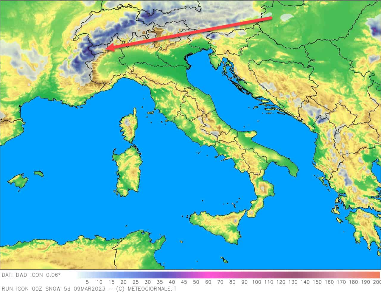 neve prevista 5 giorni 04032023