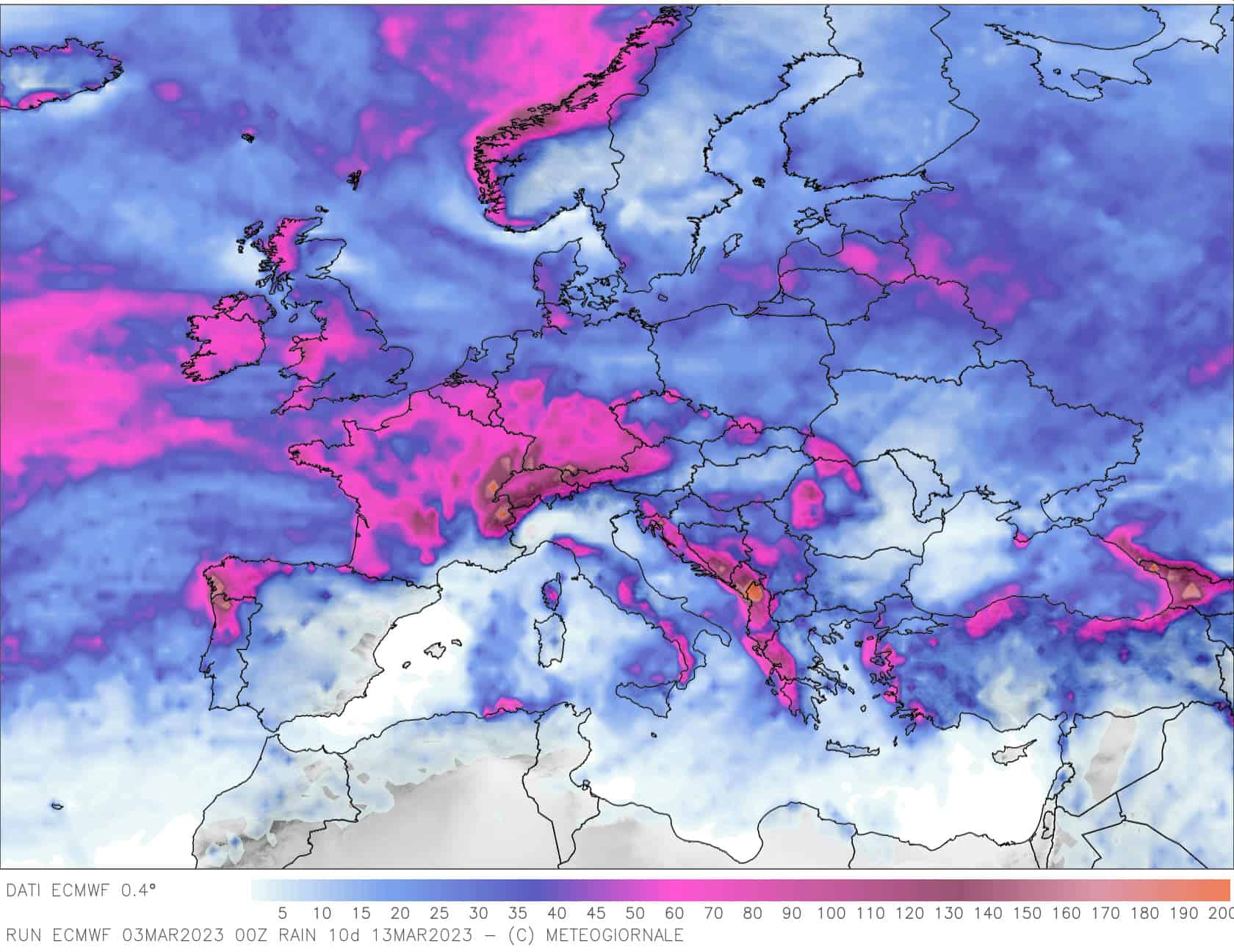 piogge previste centro meteo europeo 03 03 2023