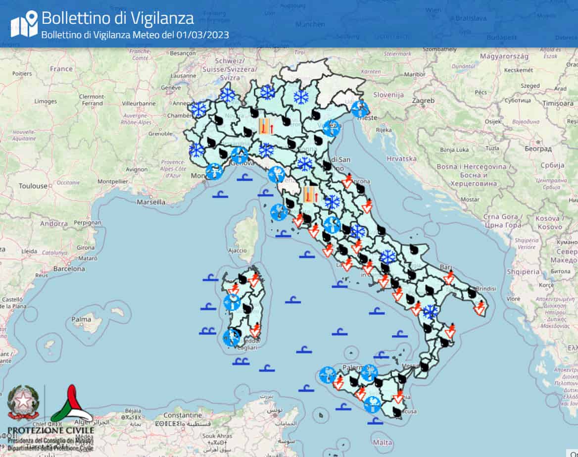 previsione meteo 02 03 2023 della protezione civile