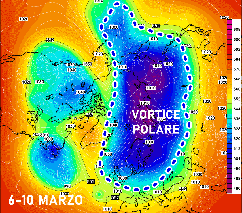 vortice polare coricato a est