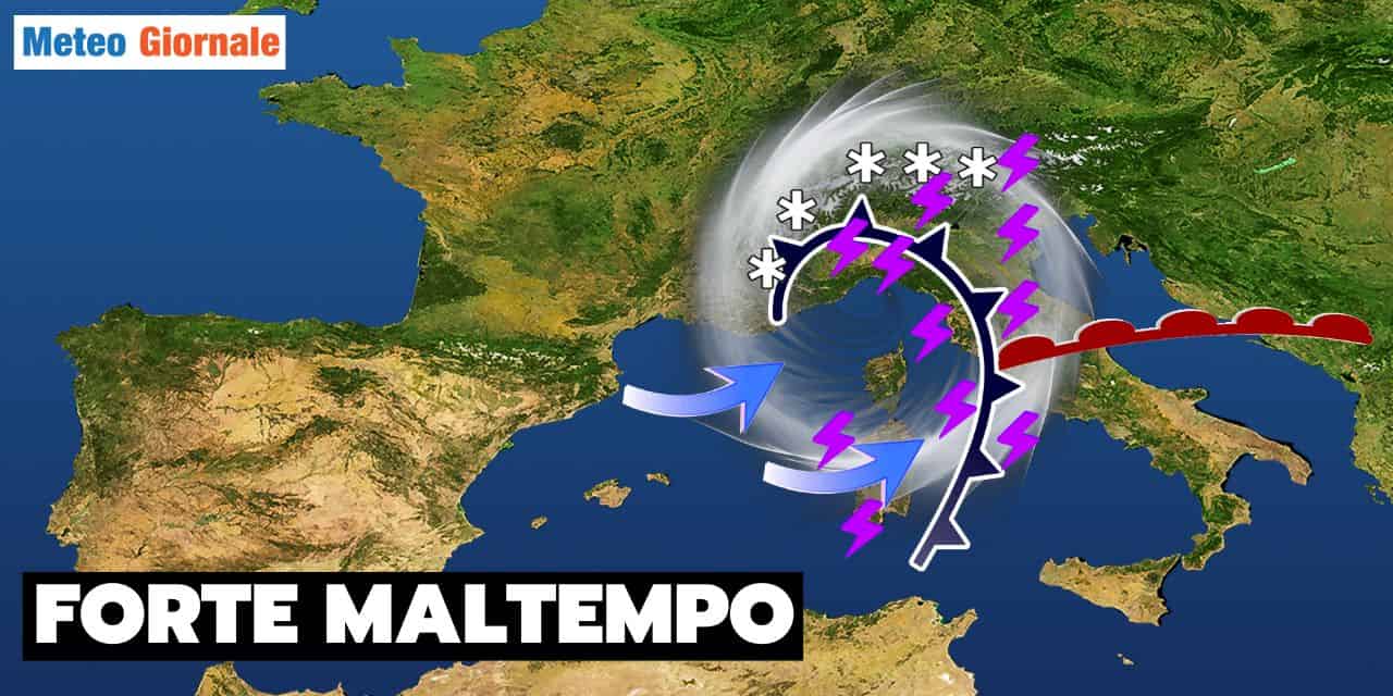 Meteo: acuto ciclone mediterraneo, piogge e temporali di forte intensità. Un metro di neve su Alpi