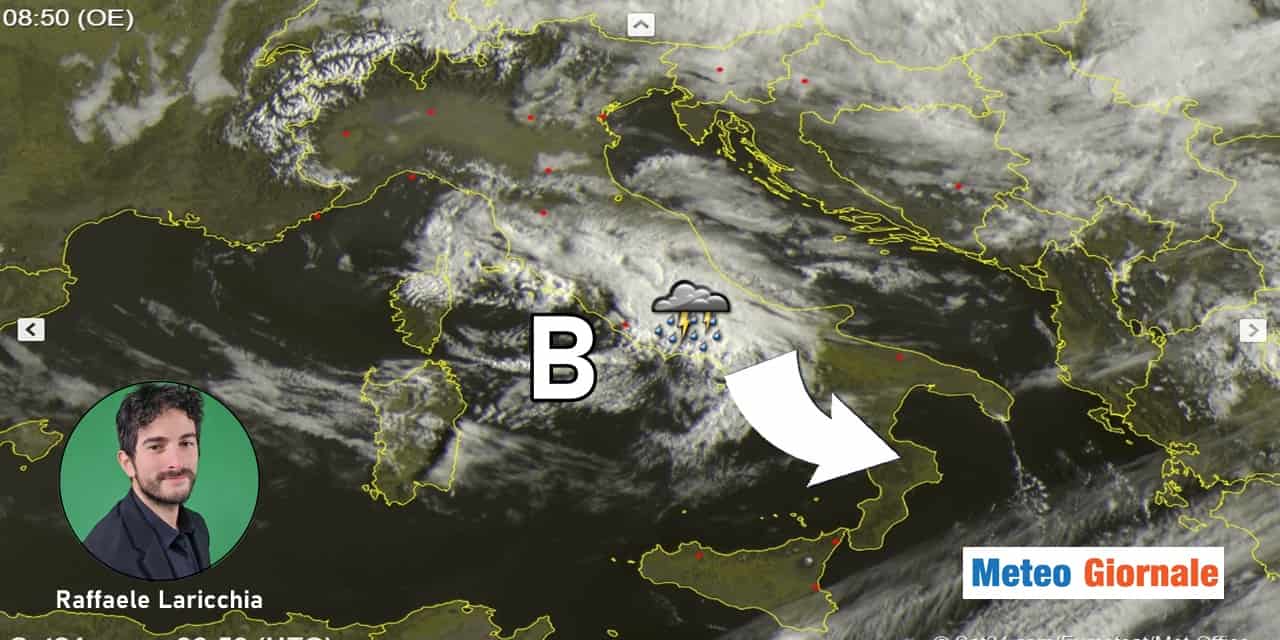 Meteo: la depressione in diretta che porta piogge e temporali