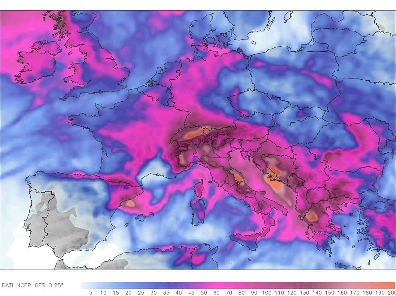 gfs pioggia 15 giorni