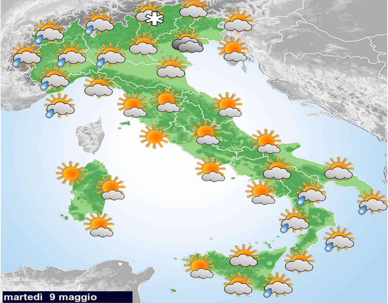 Il meteo previsto per domani