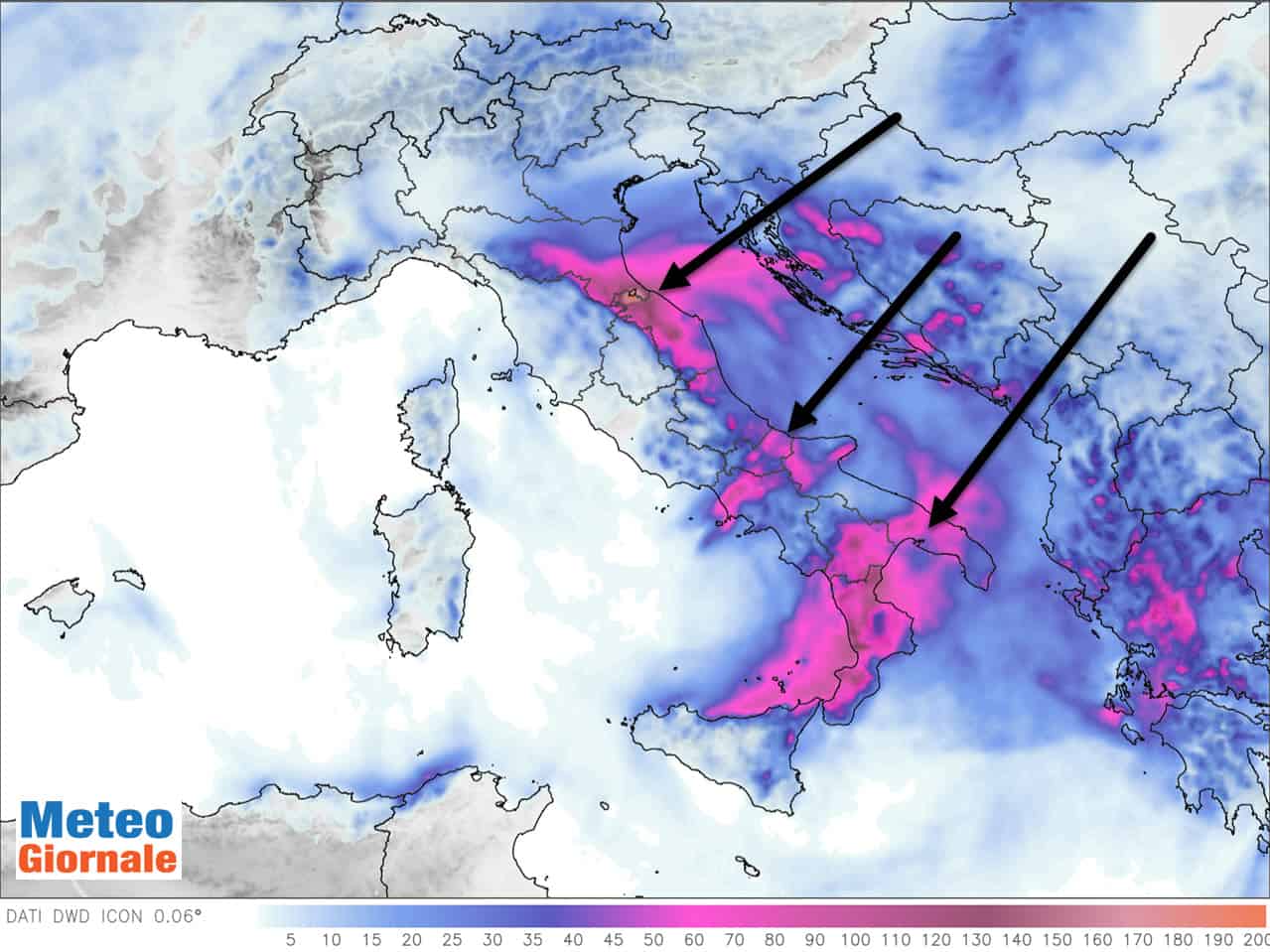 piogge previsione 5 giorni in italia