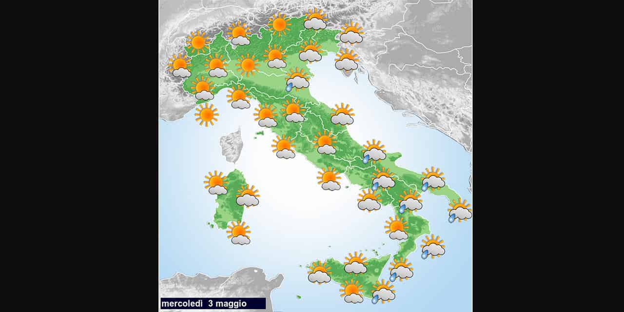 Meteo per domani 3 Maggio: la perturbazione allenta la sua influenza