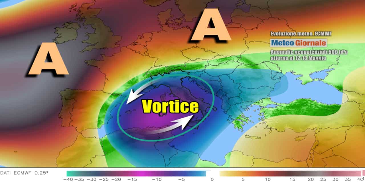 Meteo turbolento in settimana, vortice si posizionerà sull'Italia