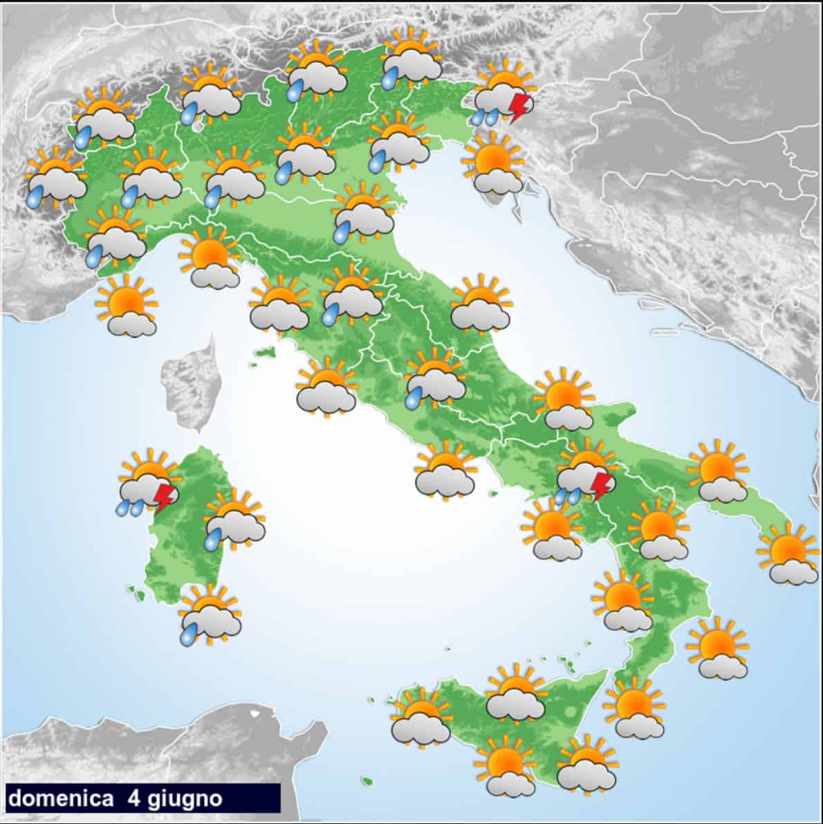 Meteo Domani 4 Giugno, molti temporali in Italia. Strana Estate