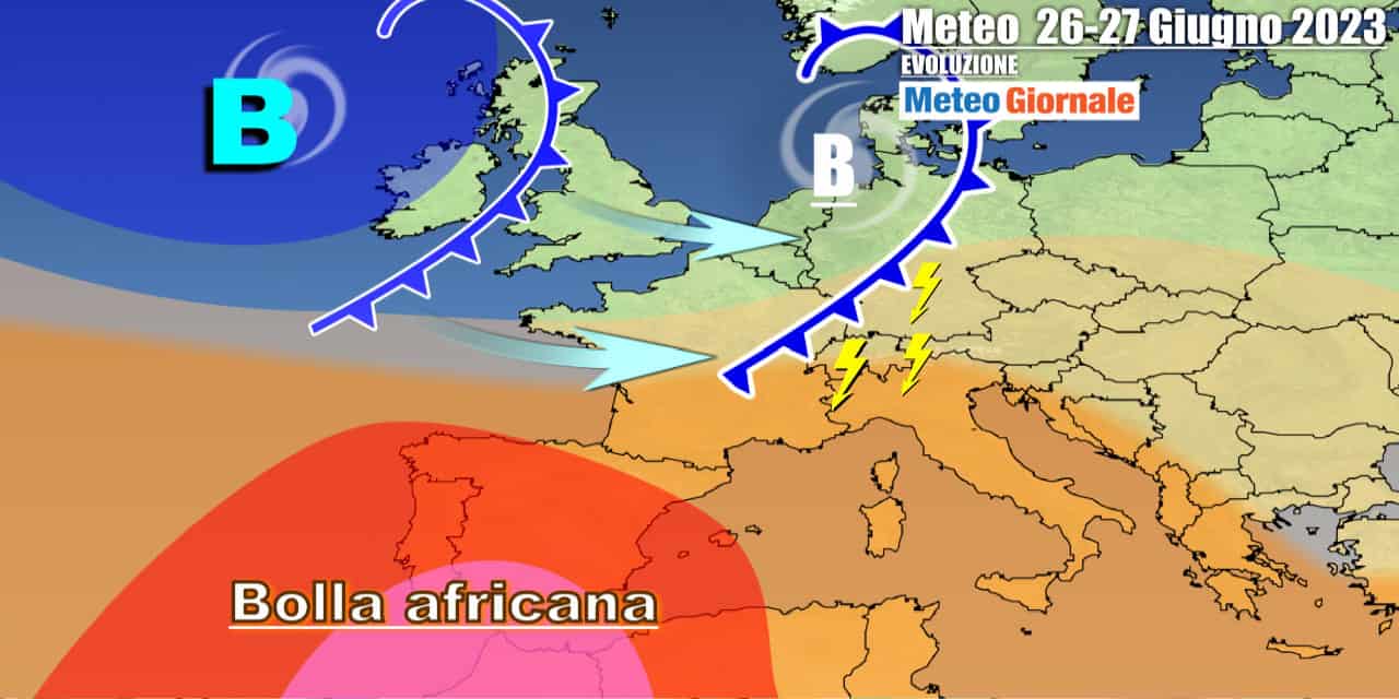 Meteo dei primi giorni della nuova settimana, con temporali diretti verso il Nord