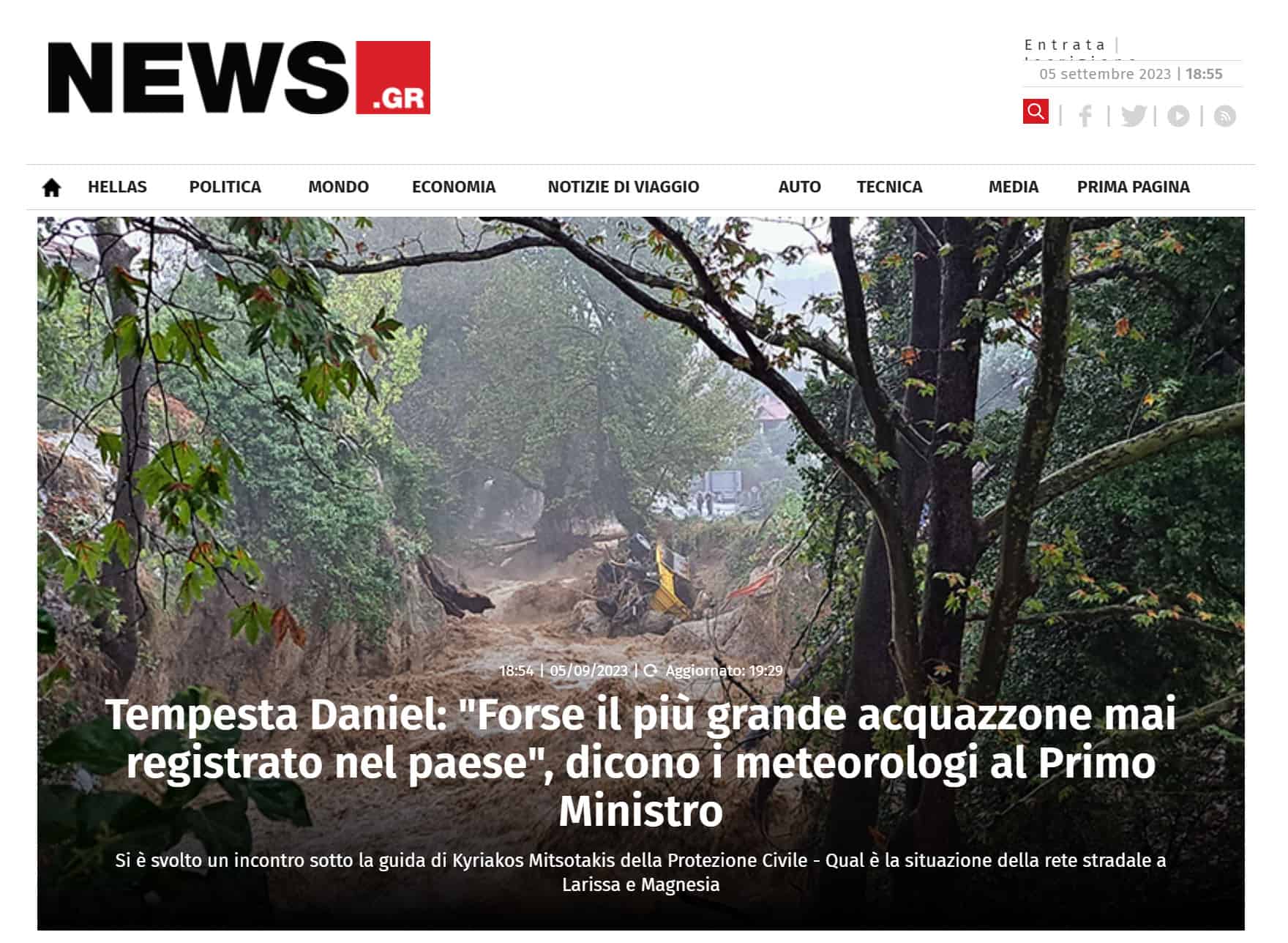 GRECIA nel caos meteo: Tempesta Daniel la peggiore comunicano i meteorologi al Primo Ministro