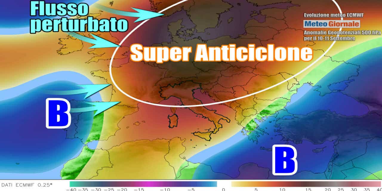 Il vasto anticiclone su oltre mezza Europa, ma cederà dai primi giorni della prossima settimana