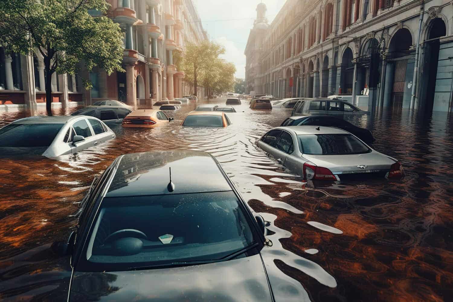 auto sommerse dall acqua inondata in citta 1
