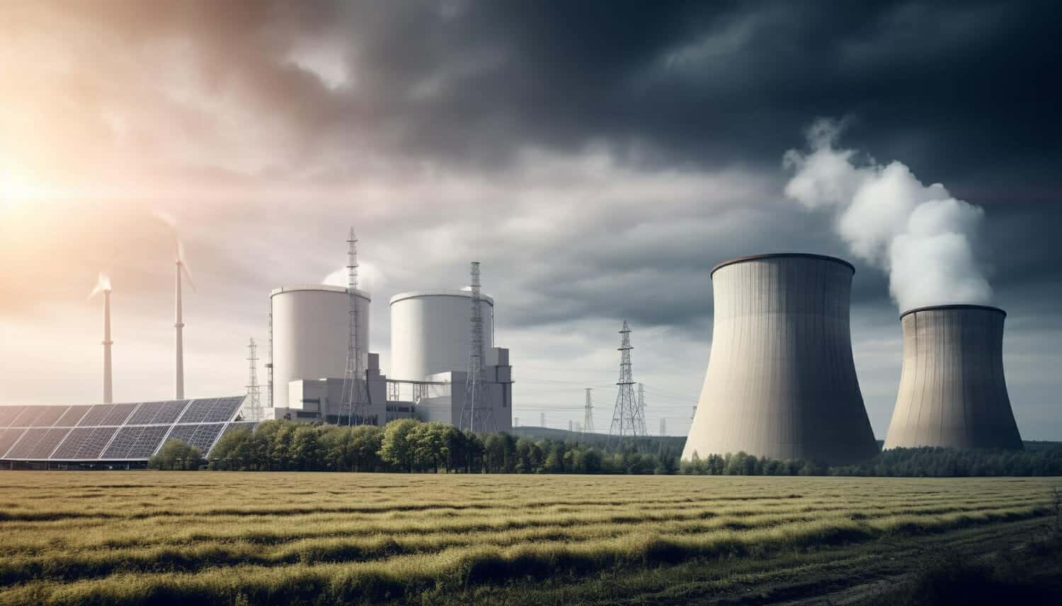 elettricita generata attraverso pannelli solari sotto il cielo blu generato dall intelligenza artificiale