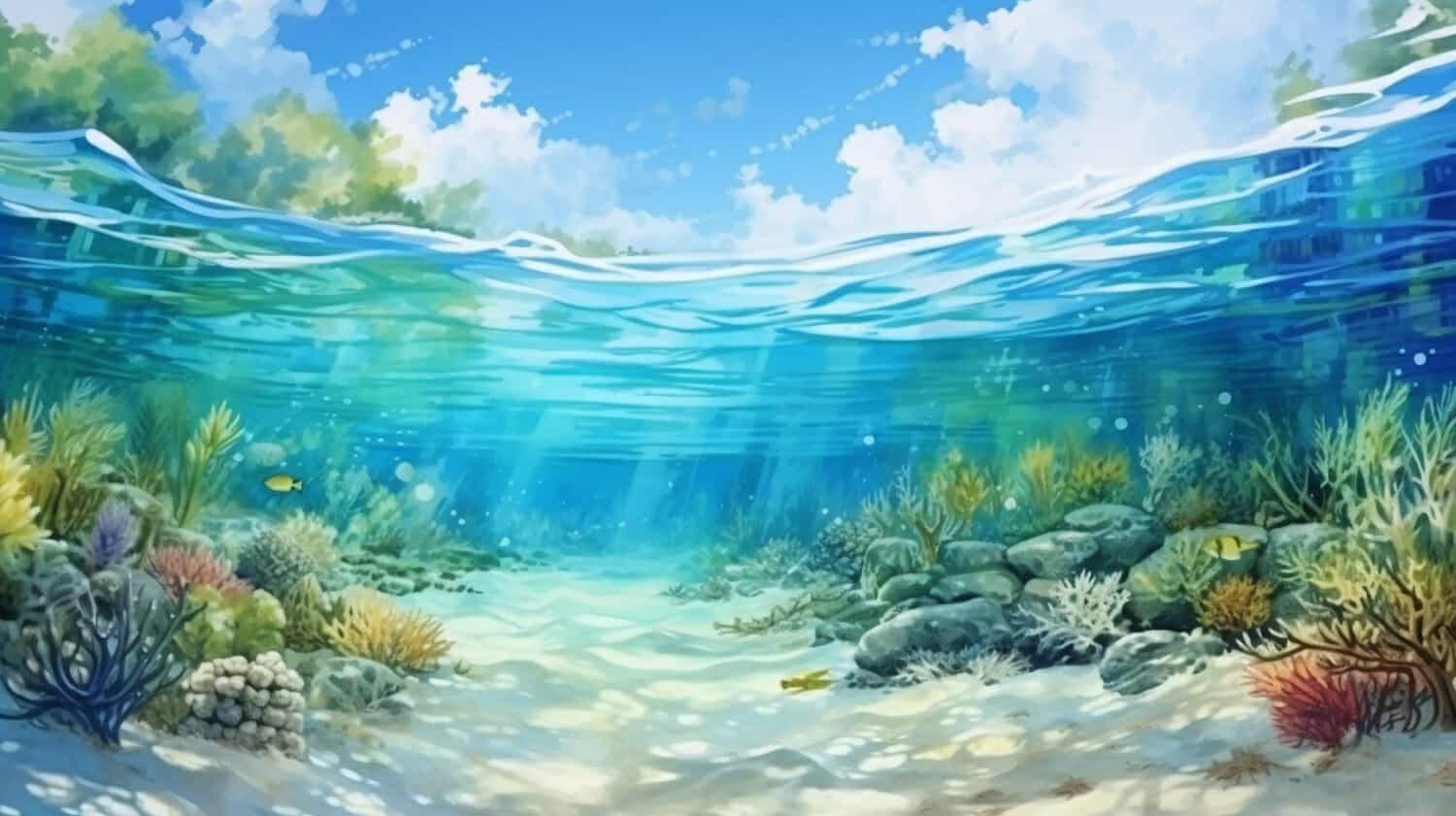 paesaggio del mar dei caraibi con subacquea e spiaggia sabbiosa