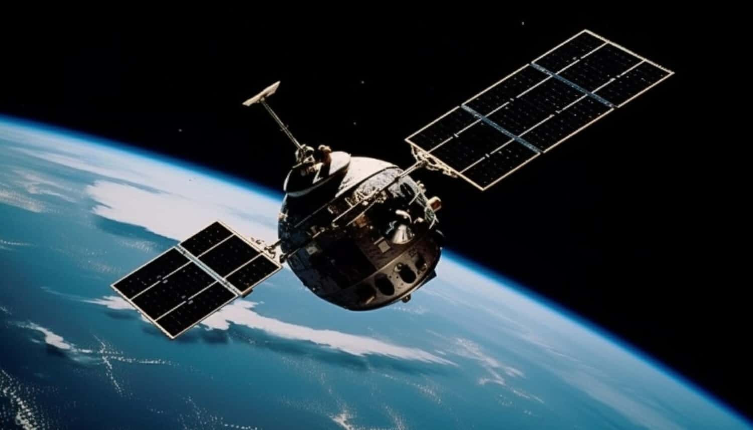 pianeta in orbita satellitare che trasmette la tecnologia di comunicazione globale generata dall ia