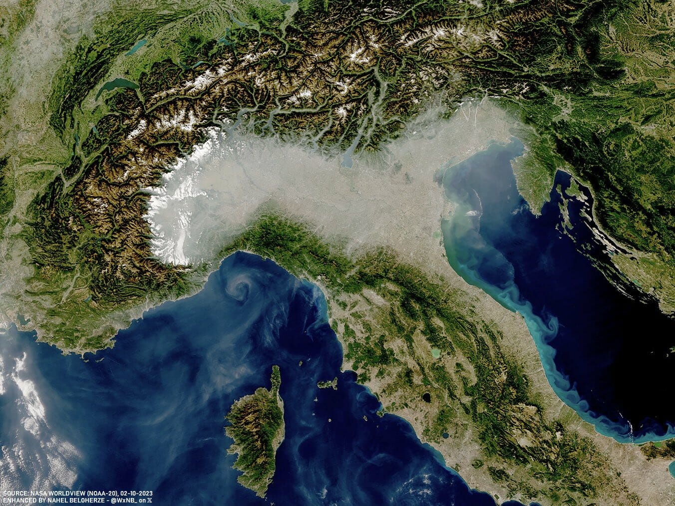 Val Padana, Alpi e Centro Nord Italia visti dallo Spazio con foto alta risoluzione