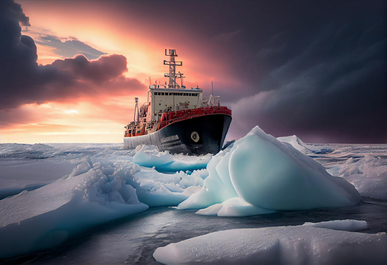 il rompighiaccio rompe i cumuli di ghiaccio e i banchi di ghiaccio nell oceano artico genera ai