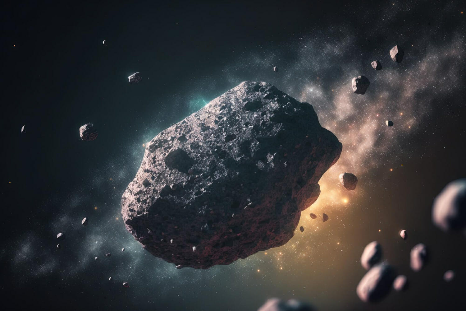 un ciottolo spaziale volante o una meteora di pietra dalla fascia degli asteroidi