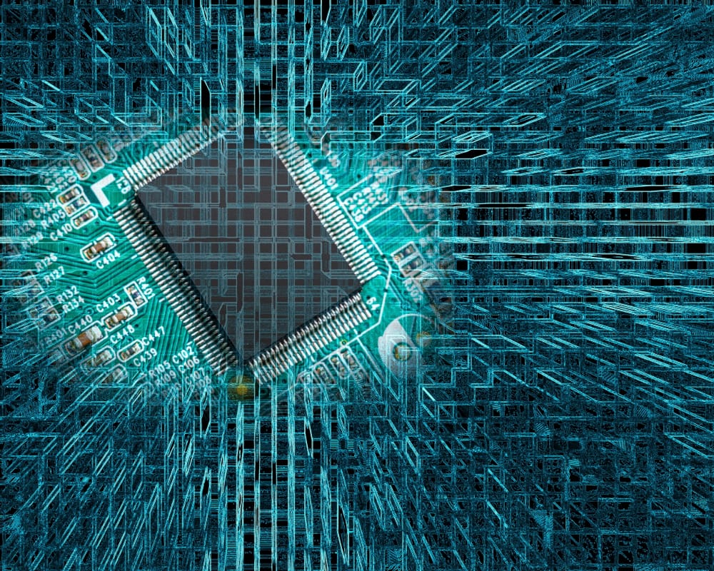 chip sul circuito su sfondo astratto tecnologia