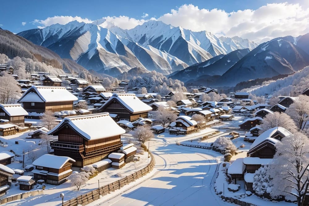 il villaggio di shirakawa in inverno in giappone