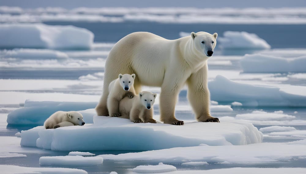 madre di orso polare con un cucciolo sul ghiaccio nel viscount melville sound nunavut