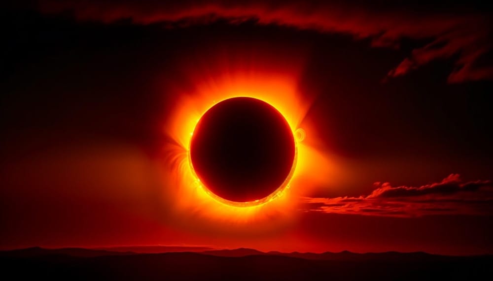 maestosa sagoma del tramonto che illumina l orizzonte