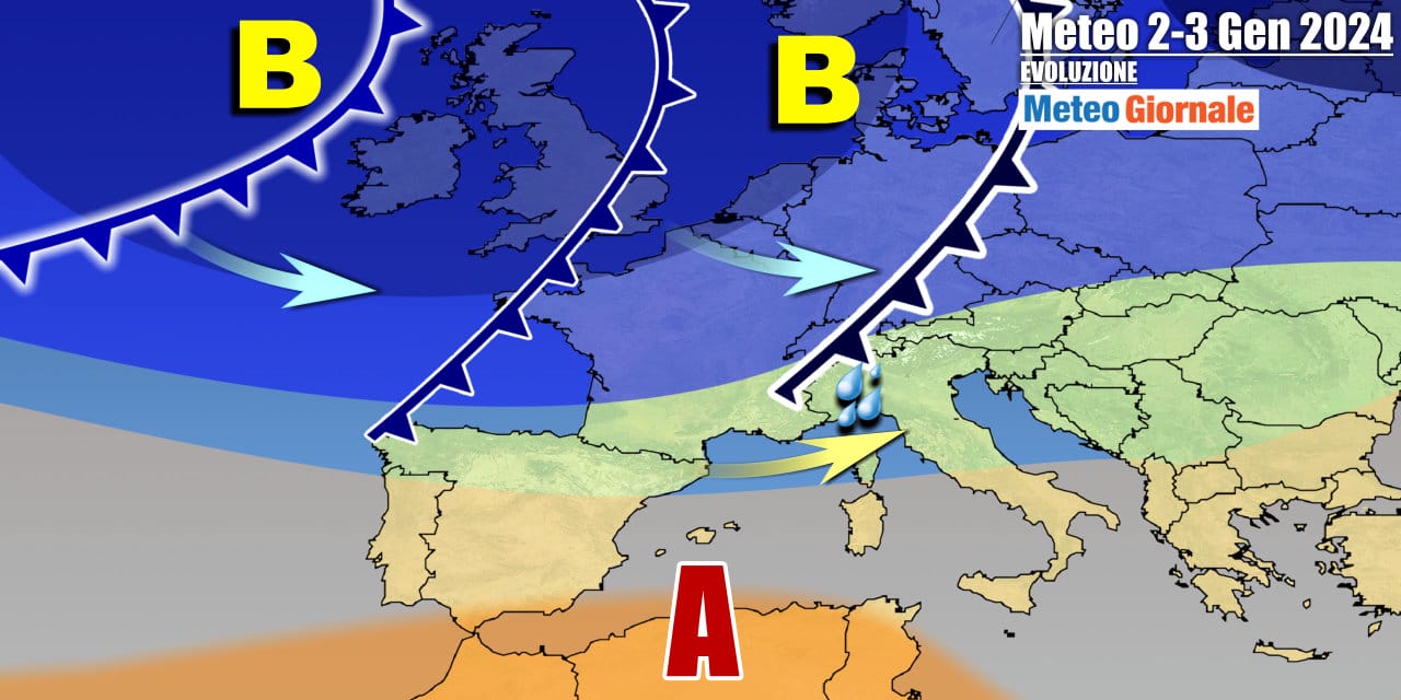 Perturbazioni in transito nei primi giorni dell'anno oltralpe