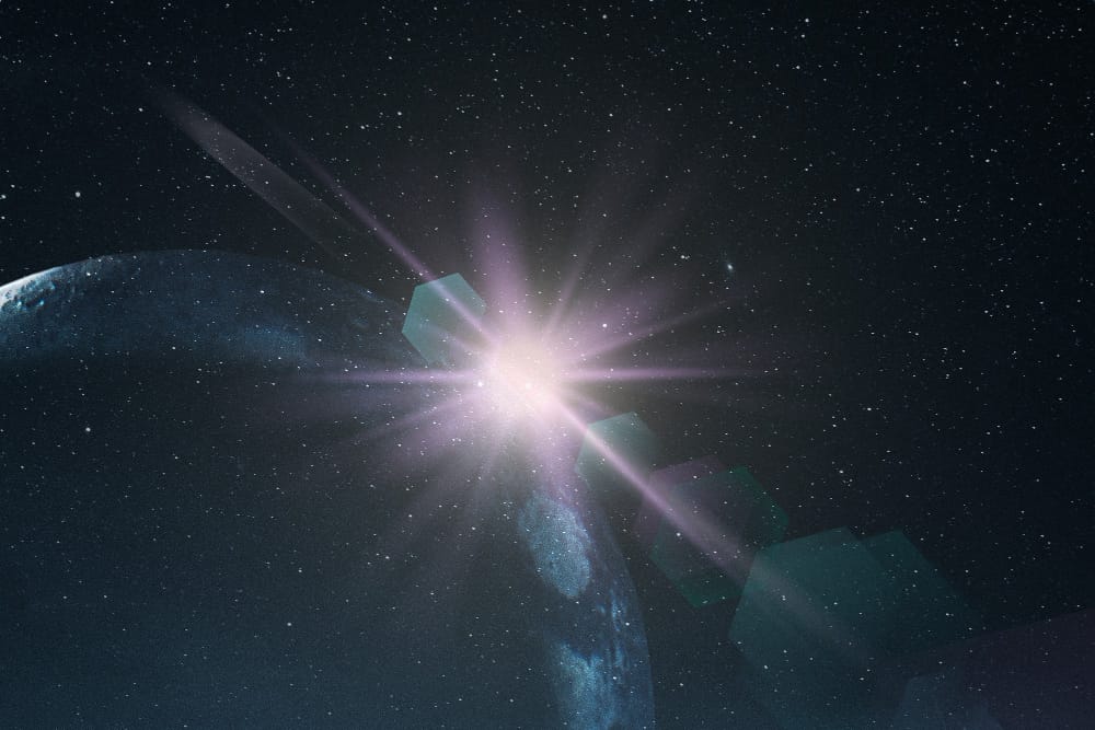 purple lens flare with hexagon ghost background space