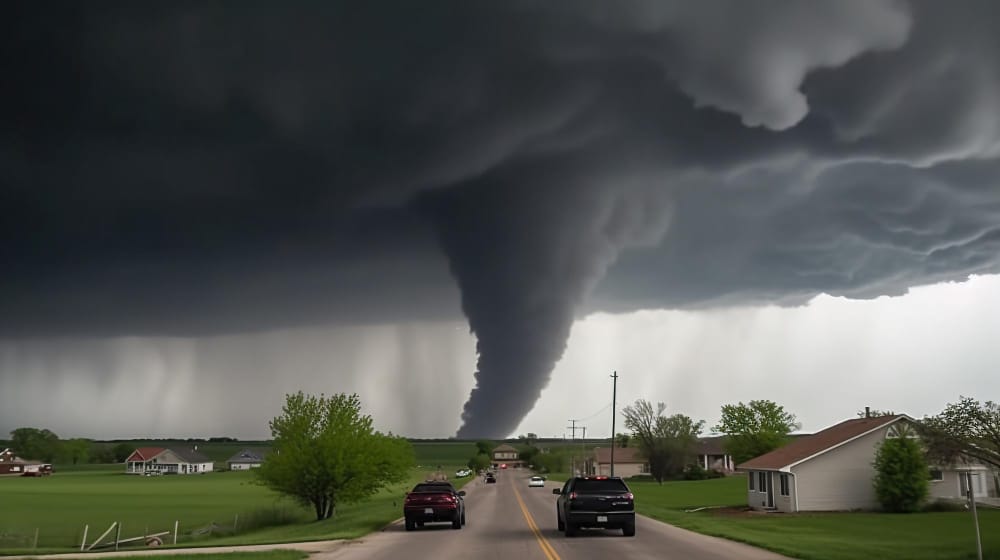 un tornado e visto in una zona rurale