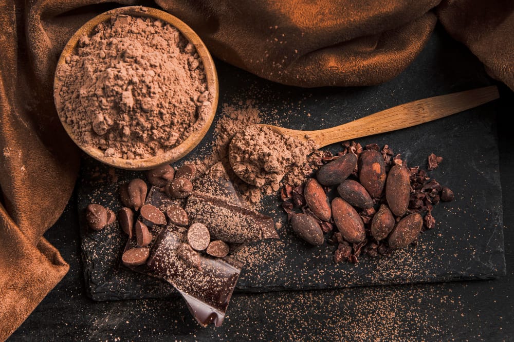 vista dall alto deliziosa composizione di cioccolato sul panno scuro