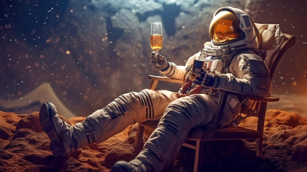 astronauta si rilassa mangiando