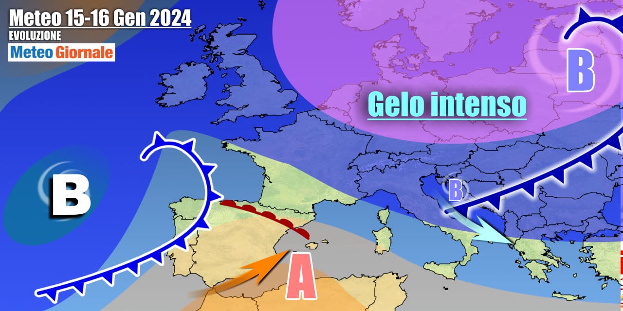 Gelo in Europa e correnti più miti verso l'Italia ad inizio settimana