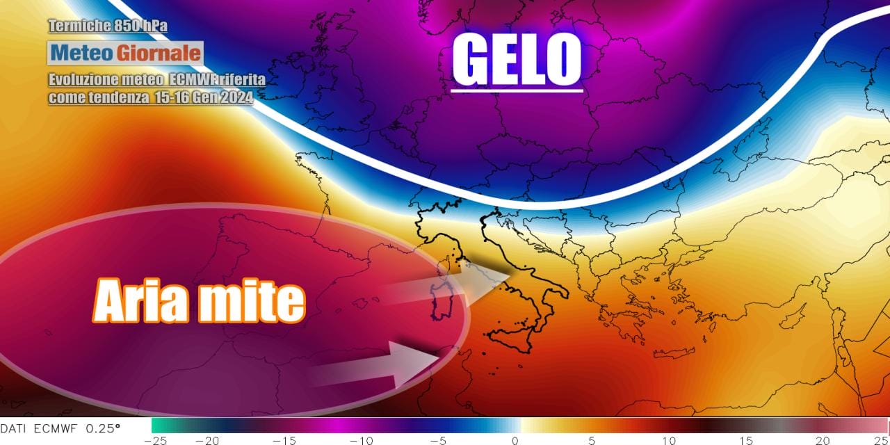 Freddo in ritirata a nord e spazio ad aria mite